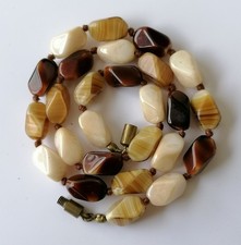 Vintage Murano Glass Necklace Faux Agate Bead Hand Knot Choker 1960s Caramel