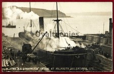 RP Falmouth SS Strathlyon on Fire 1908 E A Bragg shipping postcard Cornwall