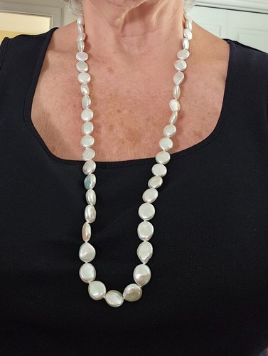 Coin freshwater pearl necklace - pearl,