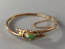 Arts & Crafts 9ct Yellow Gold & Turquoise Bangle By Murrle Bennett BCZX