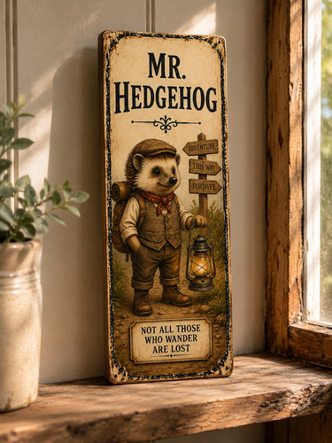 Hedgehog wooden sign - mr,