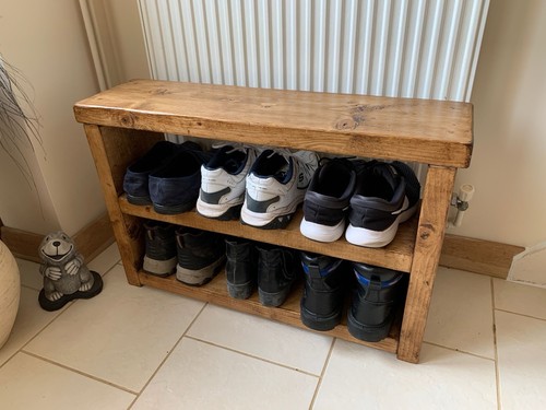 Solid wood rustic shoe bench - solid,