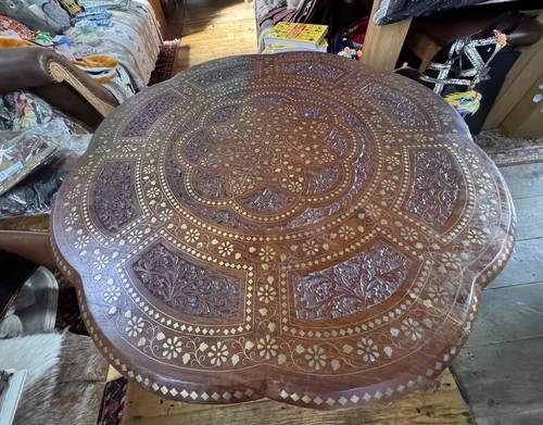 Hand carved table indian hall - table,