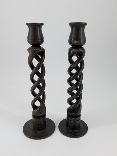 Pair open barley twist - pair, wooden