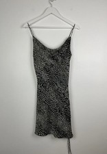 TopShop Animal Print Satin Cami Slip Dress Drape Neck Ruched Side UK 8 Party