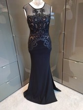 Lipsy Long Black Nude Sequin Formal Evening Dress 10 Occasion Cruise Cocktail 