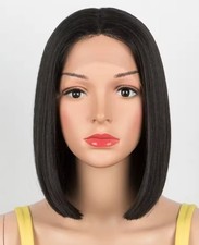 SYNTHETIC STRAIGHT BLACK BOB LACE FRONT AND PART WIG GOTH