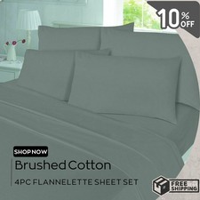 4PC Brushed Cotton Sheets Set Flannelette Thermal Fitted Flat Sheets Pillowcases