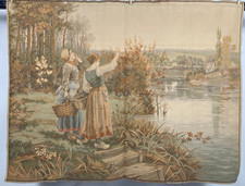 Vintage French Girls plucking Flower Scene Wall Hanging Tapestry 143x112 cm