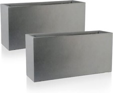 Set of 2 Trough Large Garden Planters IDEALIST Light Concrete Outdoor Plant Pots