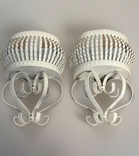 Set (2)White Metal Wall Pocket Hanging Planter Basket VTG Granny Chic Home Decor