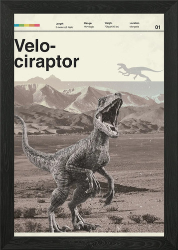 Velociraptor retro framed wall - velociraptor,