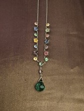 Antique Platinum Multi-Stone Drop Necklace