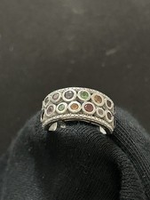 Multi Coloured Stone Ring 925 Sterling Solid Silver (Size N 1/2, US 7, EU 54.5)