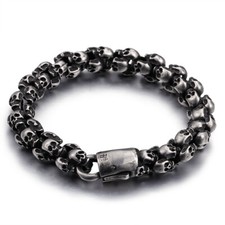 GOTHIC SILVER SKULL CHAIN MENS DESIGNER BRACELETS BIKER SKULLS BRACELET FOR MEN