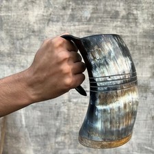 Handmade Viking Drinking Horn Mug – 16oz Medieval Beer Tankard