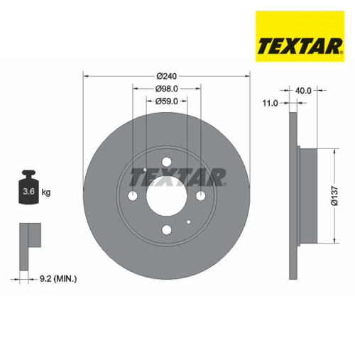 Brake disc textar - 92061103, for