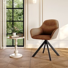 Goeurvant Set of 2/4/6 Dining Chairs Upholstered Swivel Chair PU Leather Braun