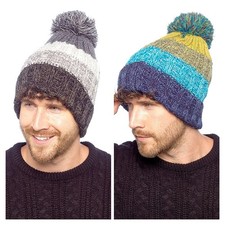 Mens Knitted Waterproof Bobble Hat Beanie Warm Winter Pom-Pom Woolly Ski Hats