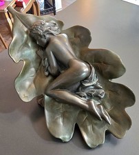 Heredities Cold Cast Bronze ~ Autumn Sleep Verdigris ~ Nude Nymph on Oak Leaf