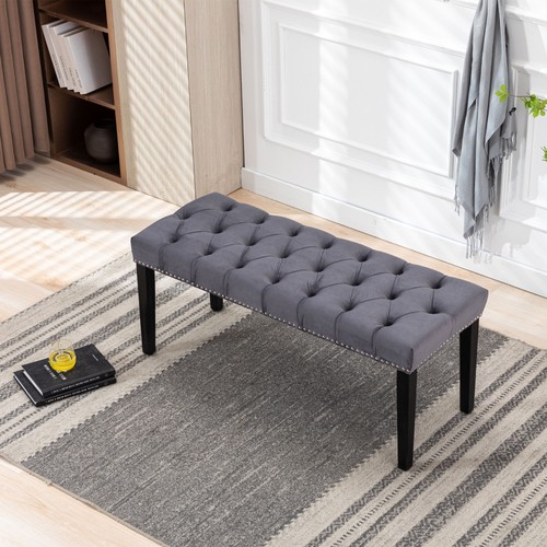 Velvet tufted bench ottoman - velvet,