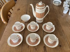 Spode Provence Terra Rosa Y8086 Bone China Coffee Set 6 Cups Saucers Sugar Pot