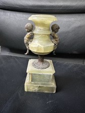 Antique Art Nouveau Onyx Inkstand with Bronze Putti Figures – Early 20th 