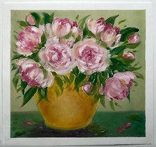 Yellow Vase Peonies II by artist Patricia Roberts  reproduction print