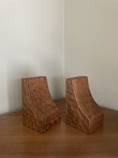 Mouseman Interest Pair Of Yorkshire Oak Adzed Bookends