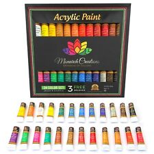 Acrylic Paint Set Tube 24 x 12ml. 3 Free Brushes.perfect For Canvas,Wood,Ceramic