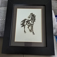 Chinese Anhui Wuhu Iron Horse 1954 paper art framed 10.5 x 13" silhouette 