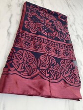 Vintage Laura Ashley ladies 80s scarf/evening wrap silk blend embossed red &navy