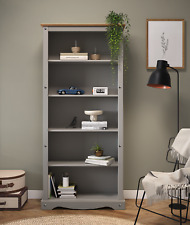 Corona Bookcase Grey Wax Large 5 Shelf Display Solid Pine by Mercers Furniture®