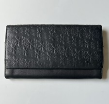 Tula By Radley Large Black Leather Bifold Flap Over Purse Embossed Pattern