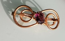 Antique Victorian Amethyst Purple Glass Gold Tone Pinchbeck Love Knot Brooch Pin