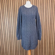 Lakeland Jumper Dress Grey UK 14 Above Knee Cable Knit Long Sleeve