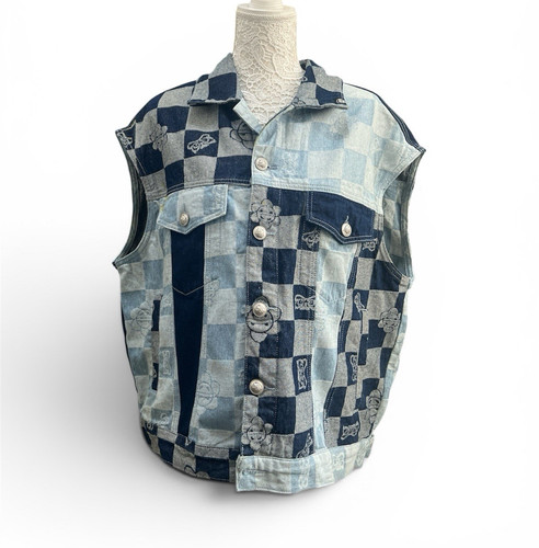 Men denim waistcoat vest - denim,