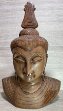 Wooden BUDDHA  HEAD SCULPTURE thai  hand carved old original heavy piece 1.8kg