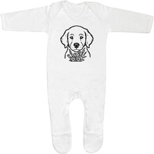 'Golden Retriever Puppy with Flowers' Baby Sleepsuits (SS056605)