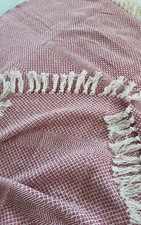 DIVANTE Pink & White Fringed Cotton Mix Sofa Throw Size 127 X 173cm (50" X 68")