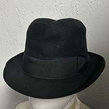 Men’s 1940s Black Stetson Homburg Hat European Vintage 57 Cm 7 1/8 UK