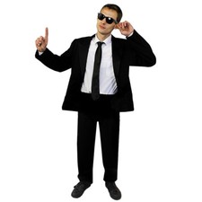 MENS BLACK SUIT SECRET AGENT COSTUME SPECIAL DETECTIVE SECURITY FBI FANCY DRESS