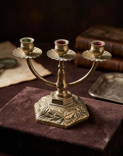 Elegant triple candle brass - triple-candle,