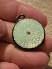 Antique Silver Green Guilloche Enamel Pendant Locket