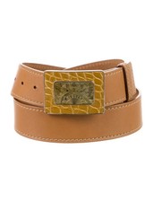PRADA Vintage Tan Leather Belt Size 85/34 Croc Buckle