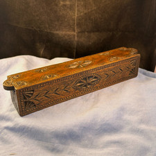 NICE ANTIQUE WOODEN DESKTOP CHIP CARVED FOLK ART QUILL PEN WRITING BOX