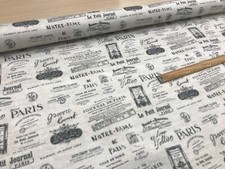 Vintage Paris furnishing fabric upholstery material 140 cms wide labels