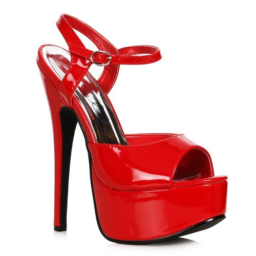 Red stiletto peep toe - red, high