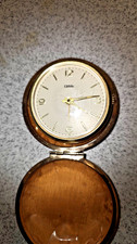 Vintage Coral Brown Round Coral Travel Clock Working Order