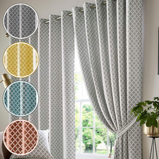 Geometric Curtains Ring Top or Pencil Pleat Heading Fully Lined Curtain Pair